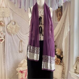 Nicole Miller Vintage Purple Silk Sequin Mermaid Scarf